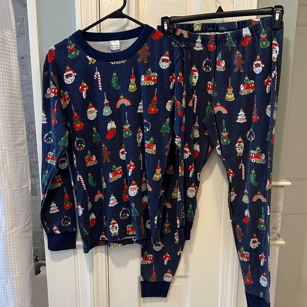 Festive Men's Holiday Pajamas - Blue with Holiday Print. Hannah Andersson. M.